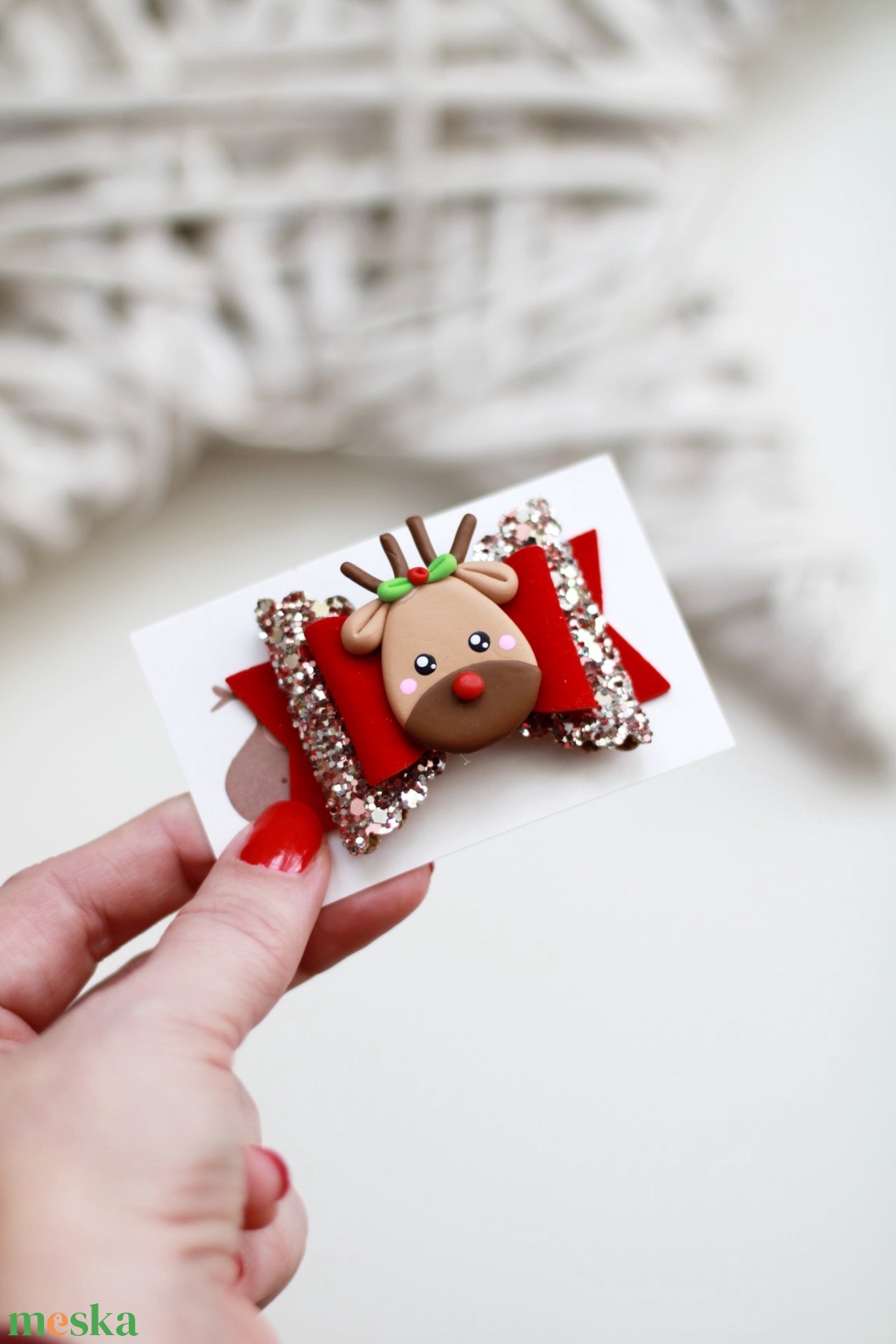 Karácsonyi rénszarvas  hajcsat, gyerek hajcsat, hajcsat - ruha & divat - hajdísz & hajcsat - hajcsat & hajtű - Meska.hu