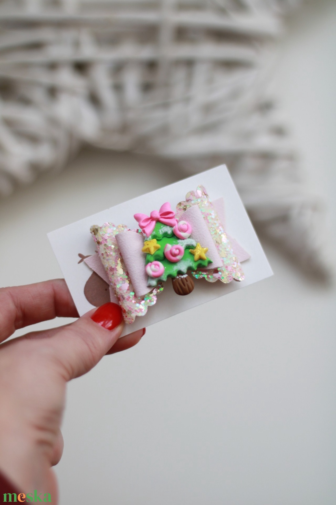 Rózsaszín karácsonyfa  hajcsat - ruha & divat - hajdísz & hajcsat - hajcsat & hajtű - Meska.hu