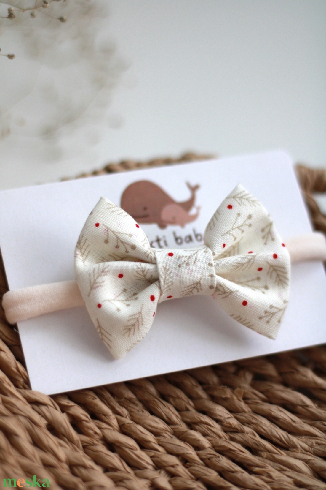 Ekrü fenyőág midi masnis elasztikus fejpánt , baba fejpánt, hajpánt - ruha & divat - hajdísz & hajcsat - hajráf & hajpánt - Meska.hu