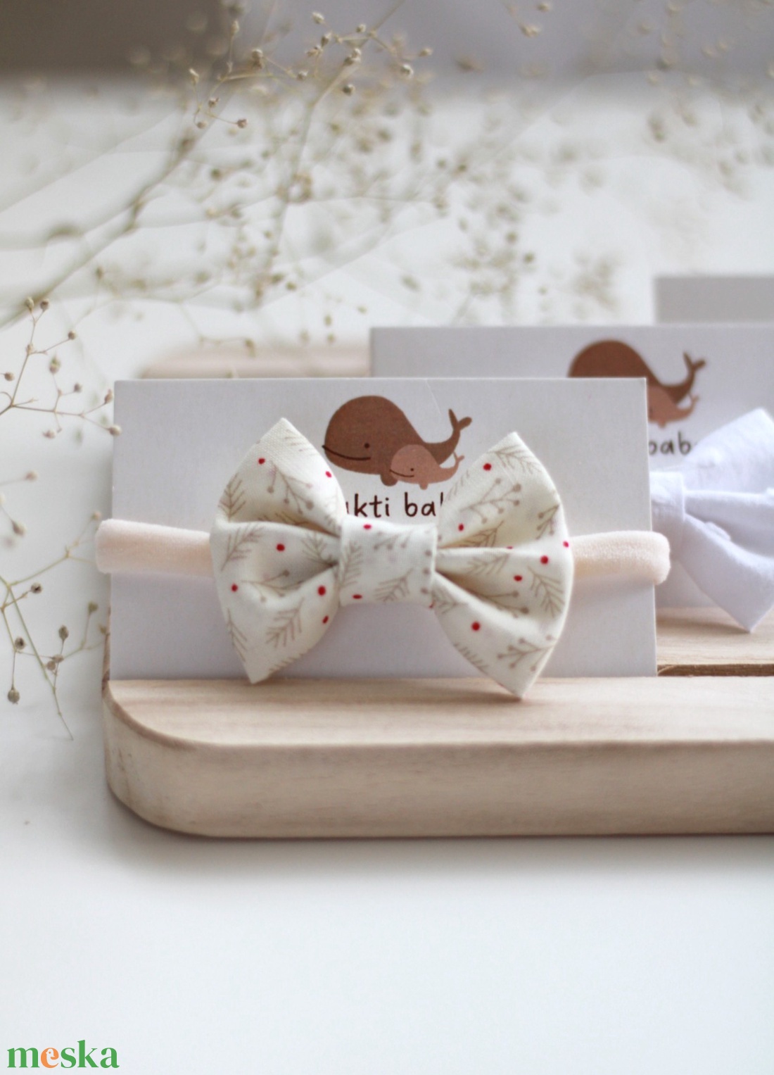 Ekrü fenyőág midi masnis elasztikus fejpánt , baba fejpánt, hajpánt - ruha & divat - hajdísz & hajcsat - hajráf & hajpánt - Meska.hu