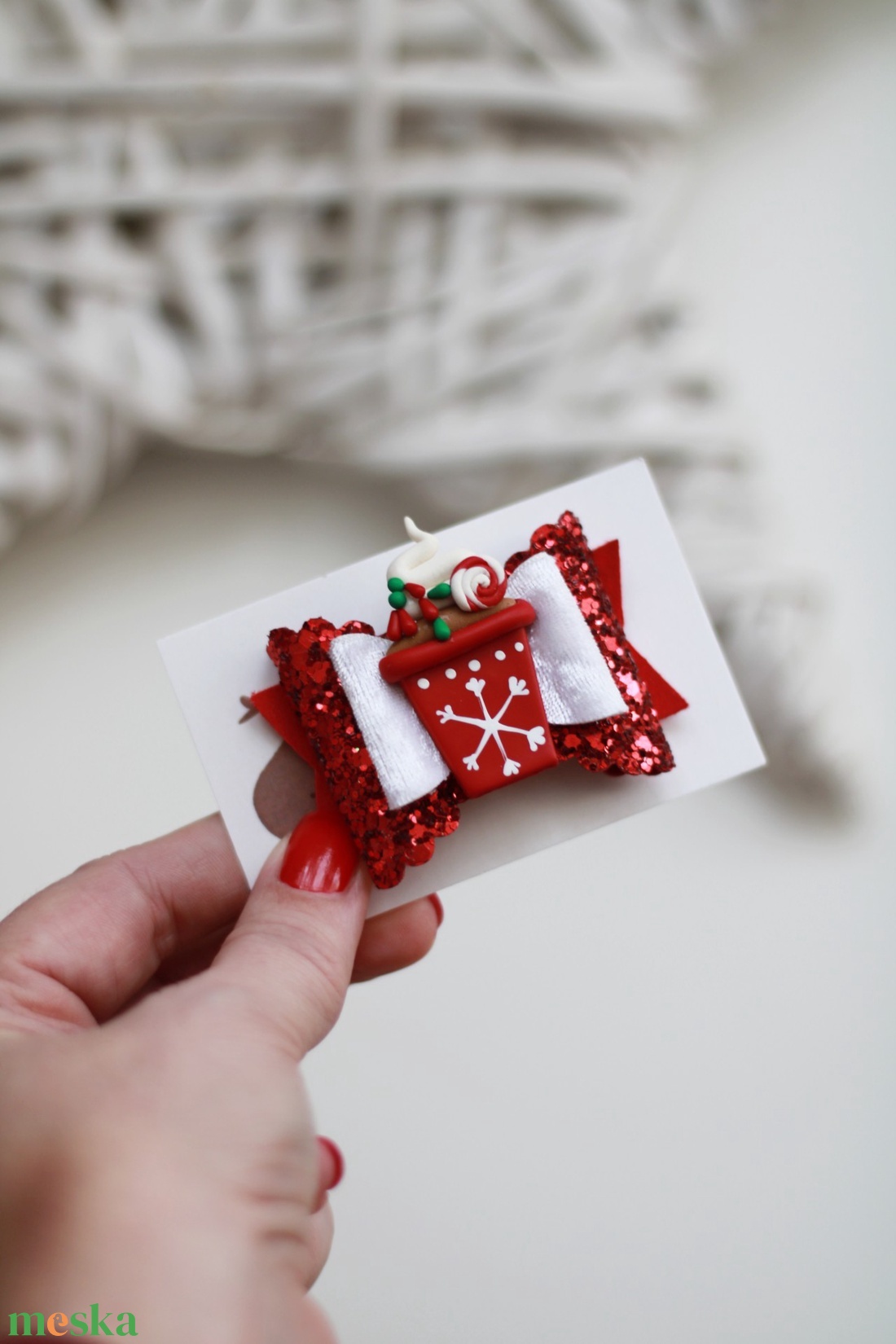 Karácsonyi forrócsoki hajcsat - ruha & divat - hajdísz & hajcsat - hajcsat & hajtű - Meska.hu