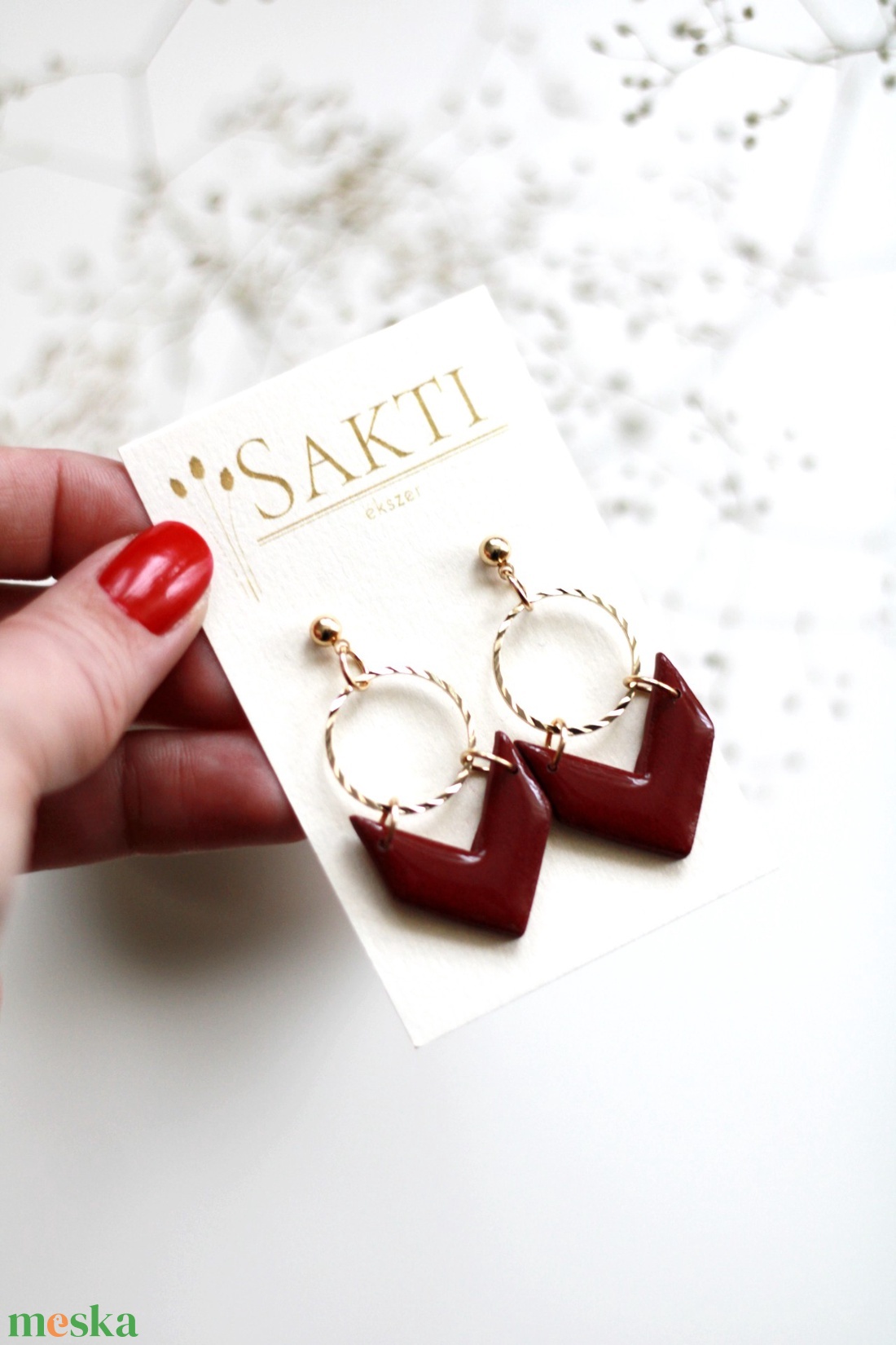 Bordó karikával kombinált függő fülbevaló - ékszer - fülbevaló - lógó fülbevaló - Meska.hu