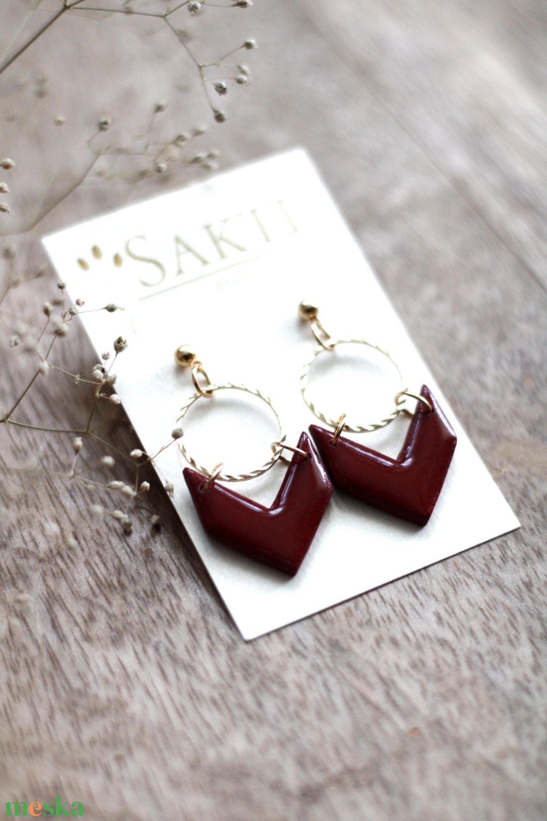 Bordó karikával kombinált függő fülbevaló - ékszer - fülbevaló - lógó fülbevaló - Meska.hu