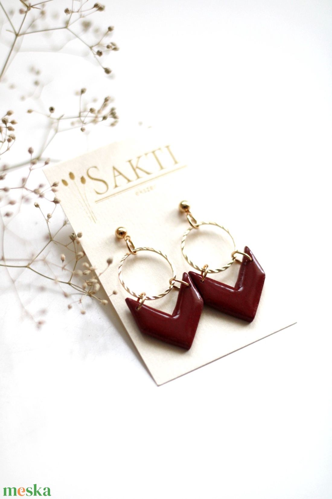 Bordó karikával kombinált függő fülbevaló - ékszer - fülbevaló - lógó fülbevaló - Meska.hu