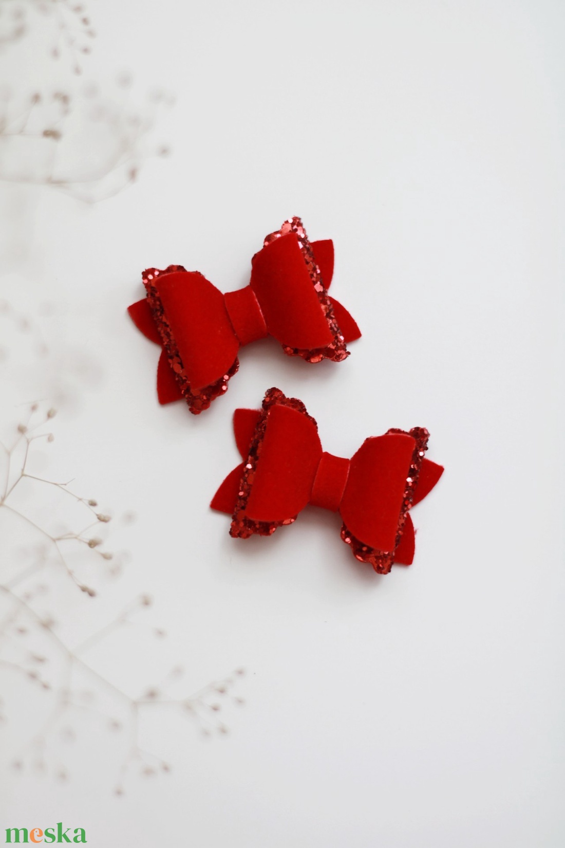 Piros bársony, glitteres hajcsat - ruha & divat - hajdísz & hajcsat - hajcsat & hajtű - Meska.hu