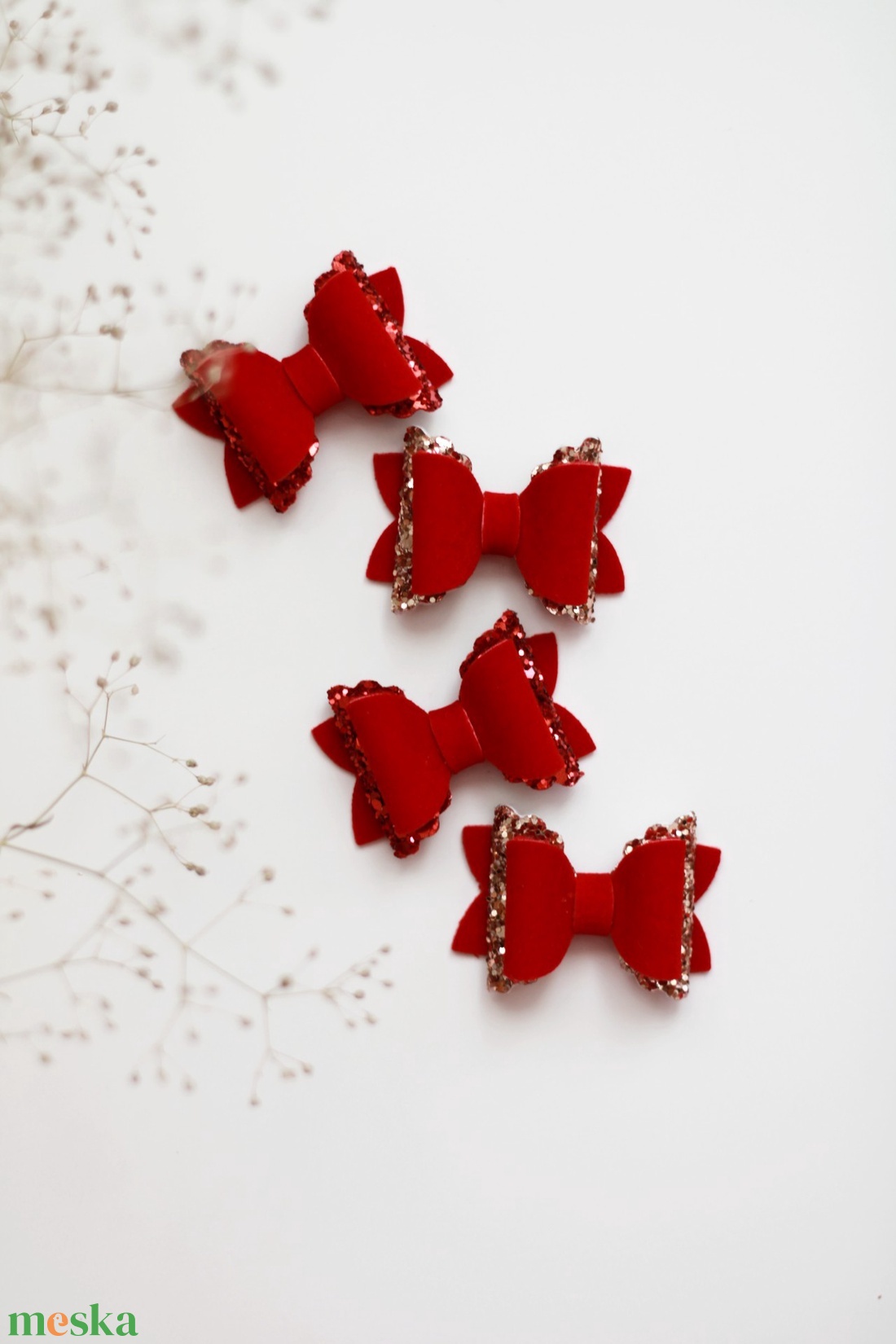 Piros bársony, glitteres hajcsat - ruha & divat - hajdísz & hajcsat - hajcsat & hajtű - Meska.hu