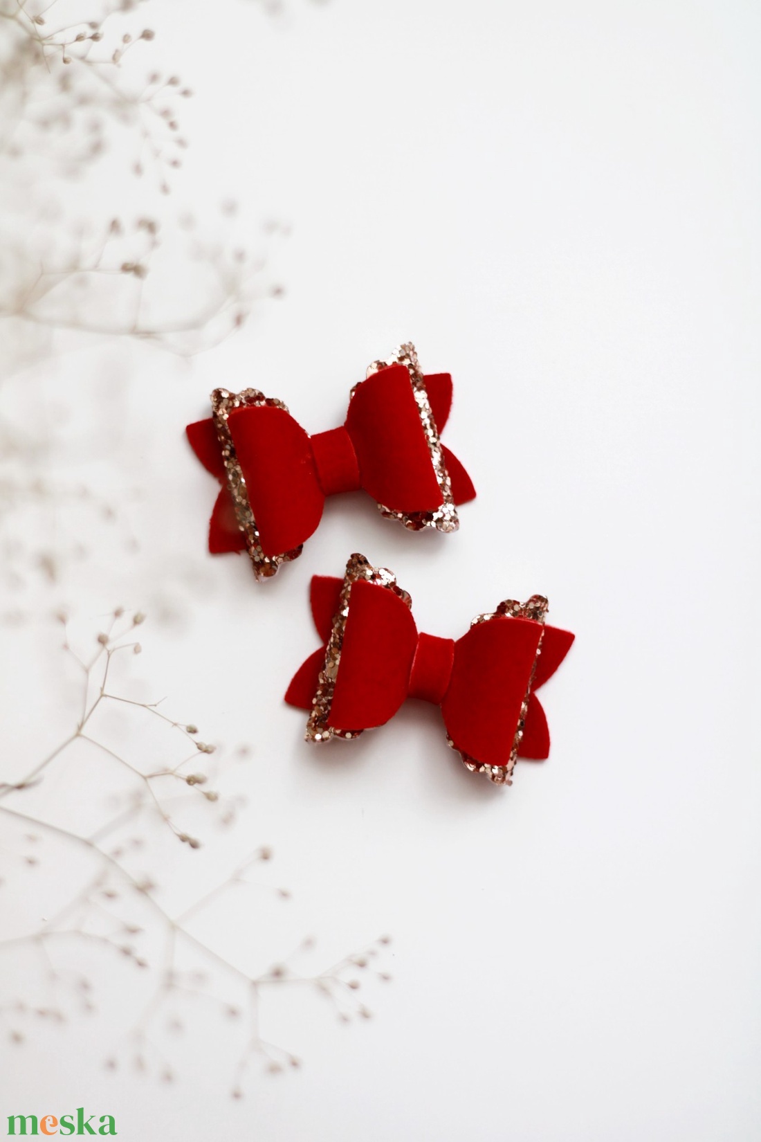 Piros bársony, glitteres hajcsat - ruha & divat - hajdísz & hajcsat - hajcsat & hajtű - Meska.hu