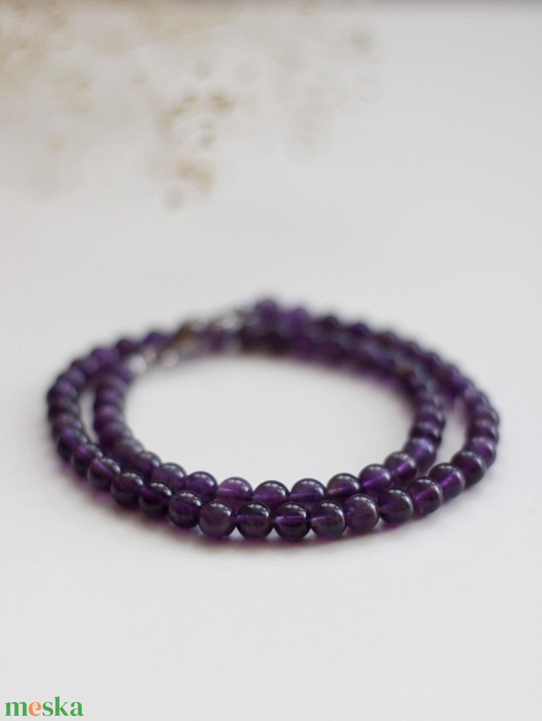 Ametiszt nyaklánc 6mm-es ásványékszer, nyaklánc - ékszer - nyaklánc - gyöngyös nyaklánc - Meska.hu