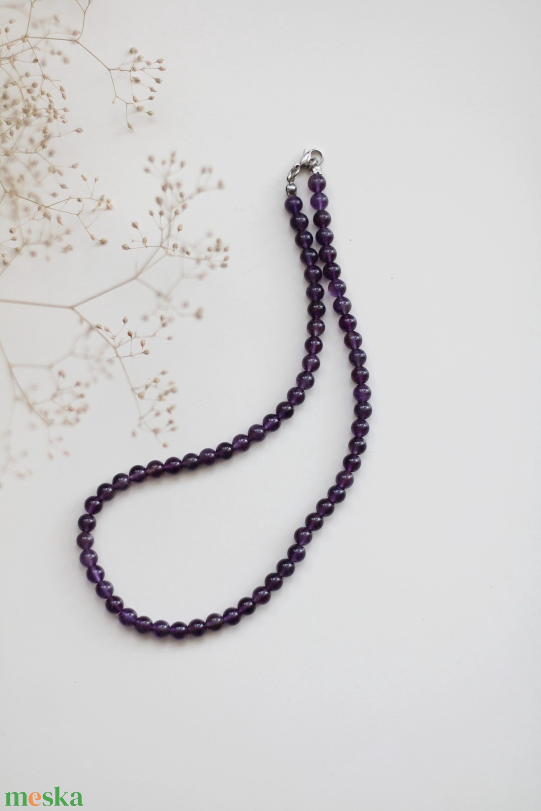 Ametiszt nyaklánc 6mm-es ásványékszer, nyaklánc - ékszer - nyaklánc - gyöngyös nyaklánc - Meska.hu