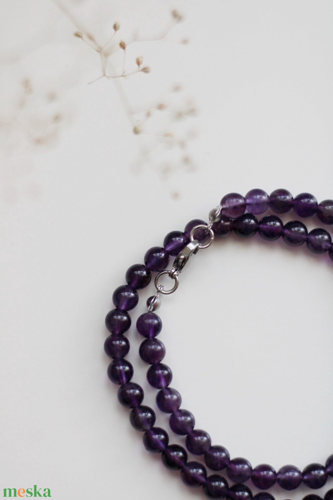 Ametiszt nyaklánc 6mm-es ásványékszer, nyaklánc - ékszer - nyaklánc - gyöngyös nyaklánc - Meska.hu