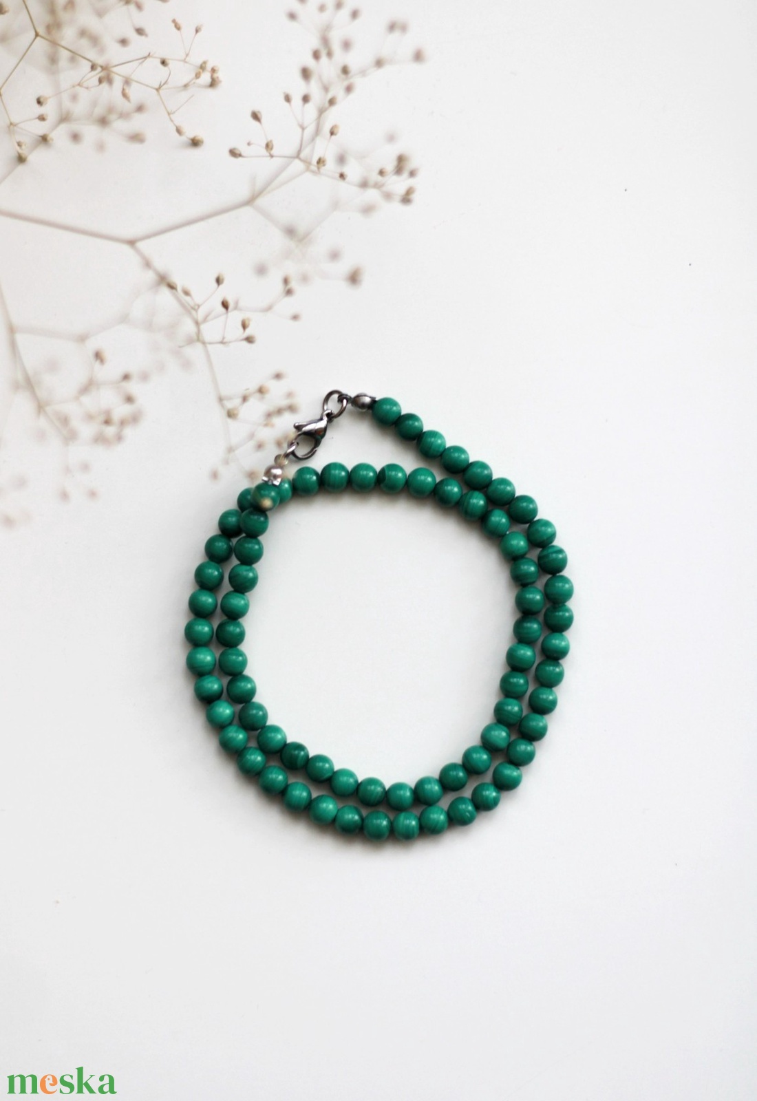 Malachit nyaklánc 6mm-es ásványékszer, nyaklánc - ékszer - nyaklánc - gyöngyös nyaklánc - Meska.hu