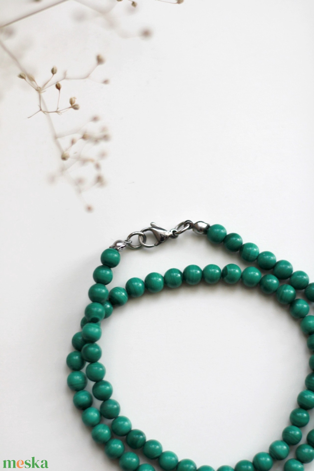Malachit nyaklánc 6mm-es ásványékszer, nyaklánc - ékszer - nyaklánc - gyöngyös nyaklánc - Meska.hu