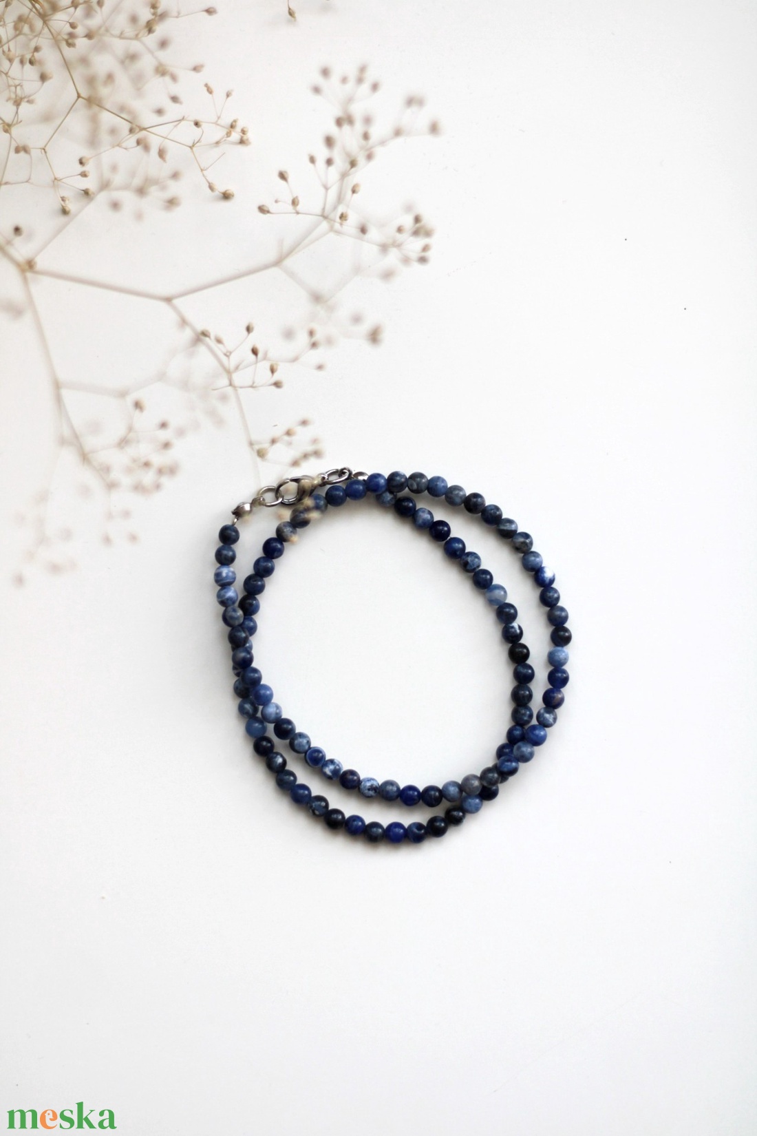 Szodalit nyaklánc 4mm-es, ásványékszer - ékszer - nyaklánc - gyöngyös nyaklánc - Meska.hu