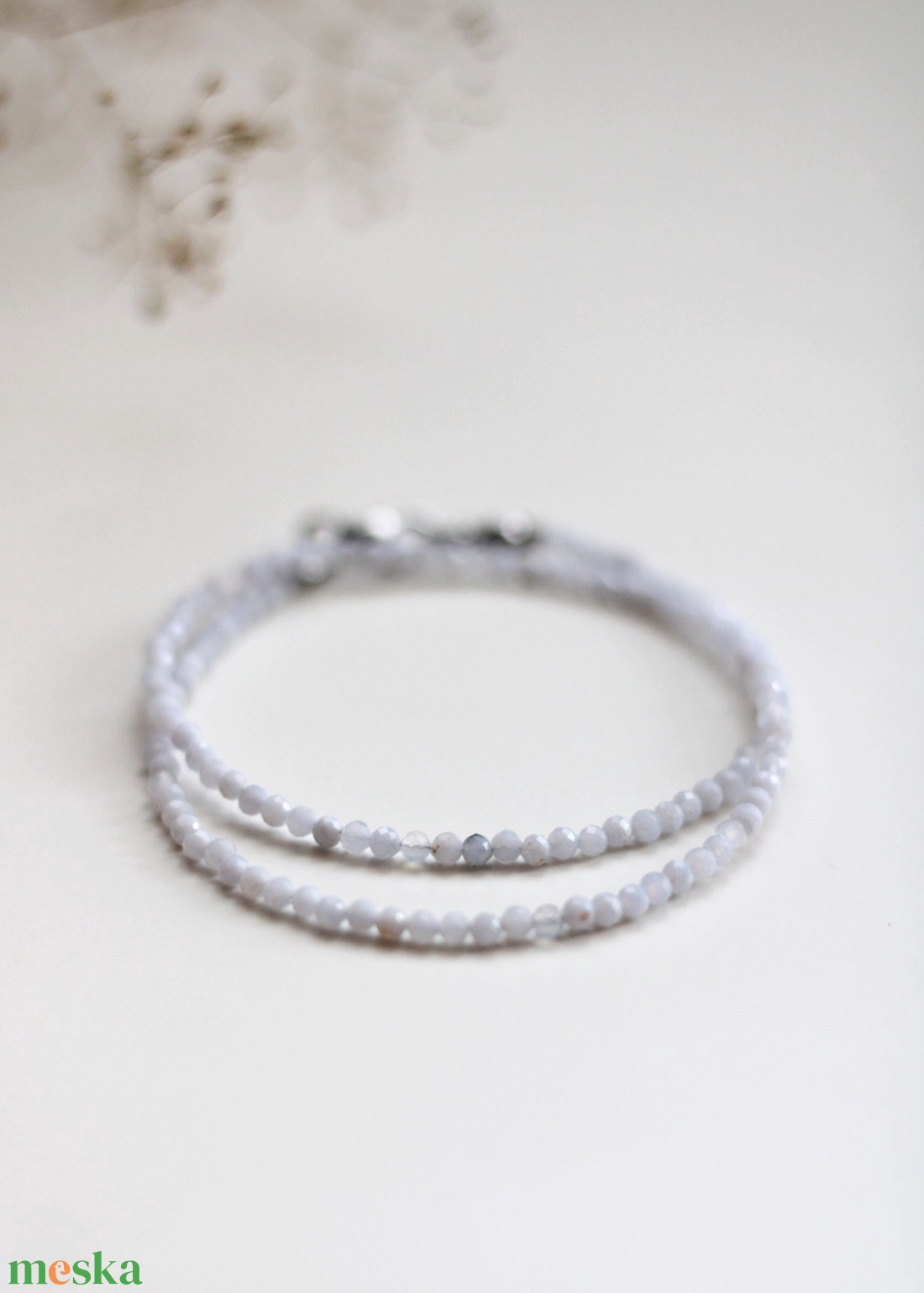 Kalcedon nyaklánc 3mm-es fazettált, ásványékszer - ékszer - nyaklánc - gyöngyös nyaklánc - Meska.hu