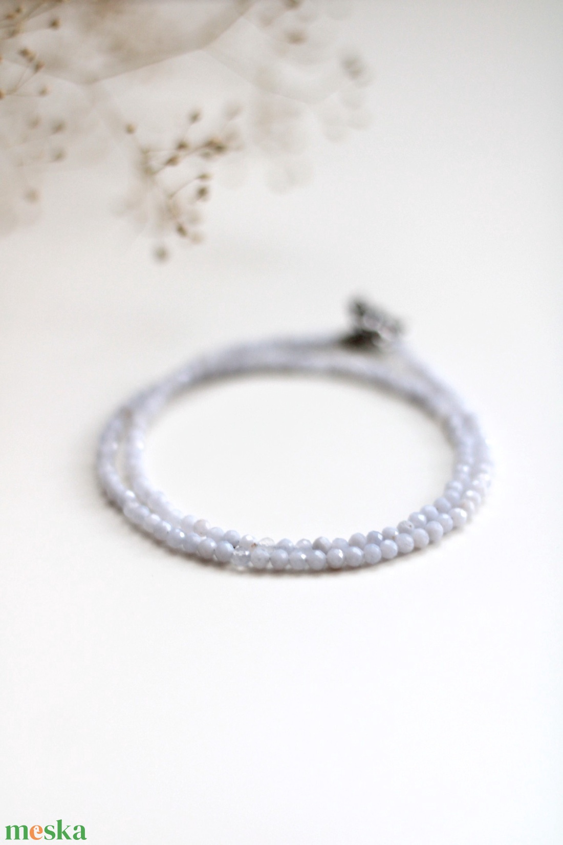 Kalcedon nyaklánc 3mm-es fazettált, ásványékszer - ékszer - nyaklánc - gyöngyös nyaklánc - Meska.hu