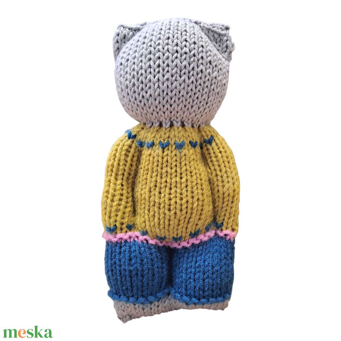 Kézzel kötött szürke cica - játék & sport - plüssállat & játékfigura - cica - Meska.hu