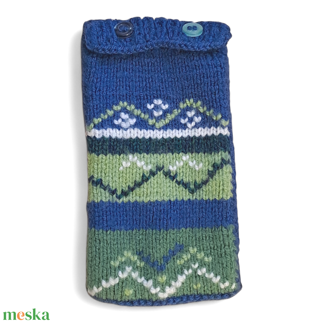 Kék- zöld- fehér kötött, hímzett telefontok - táska & tok - pénztárca & más tok - telefontok - Meska.hu