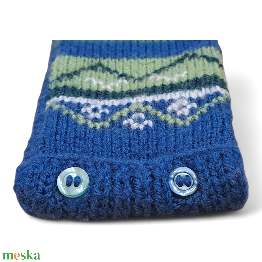 Kék- zöld- fehér kötött, hímzett telefontok - táska & tok - pénztárca & más tok - telefontok - Meska.hu