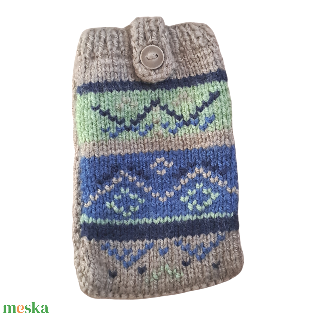Beige- kék- világoszöld kötött, hímzett telefontok - táska & tok - pénztárca & más tok - telefontok - Meska.hu