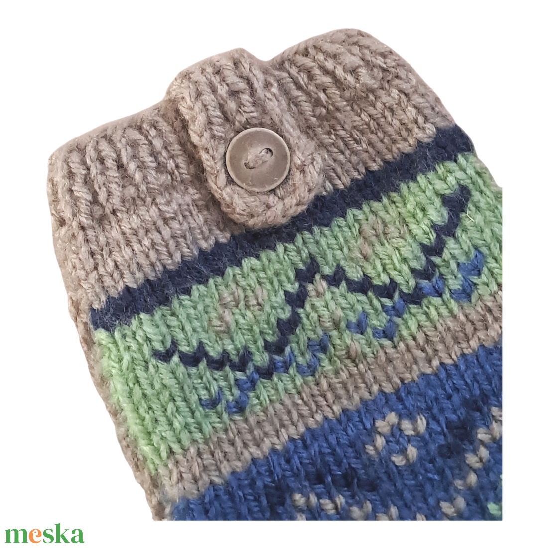 Beige- kék- világoszöld kötött, hímzett telefontok - táska & tok - pénztárca & más tok - telefontok - Meska.hu