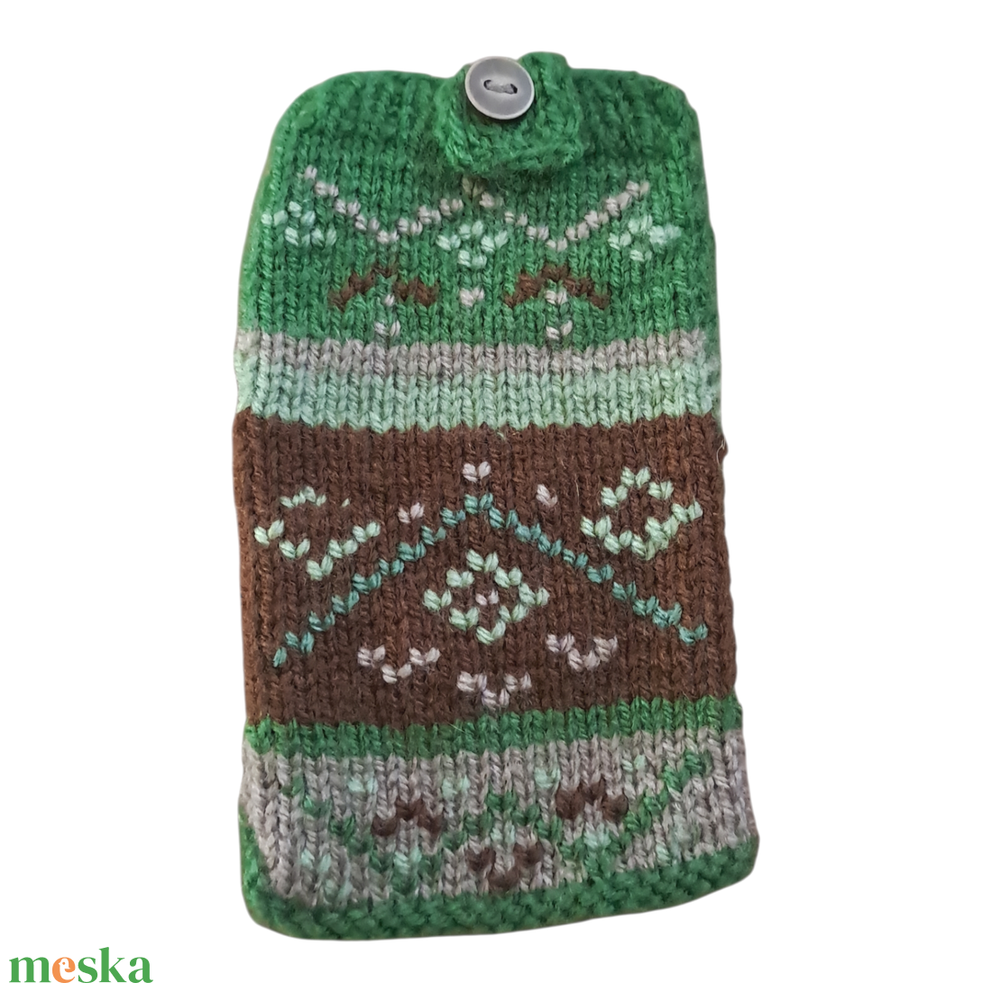 Zöld- barna- beige kötött, hímzett telefontok - táska & tok - pénztárca & más tok - telefontok - Meska.hu