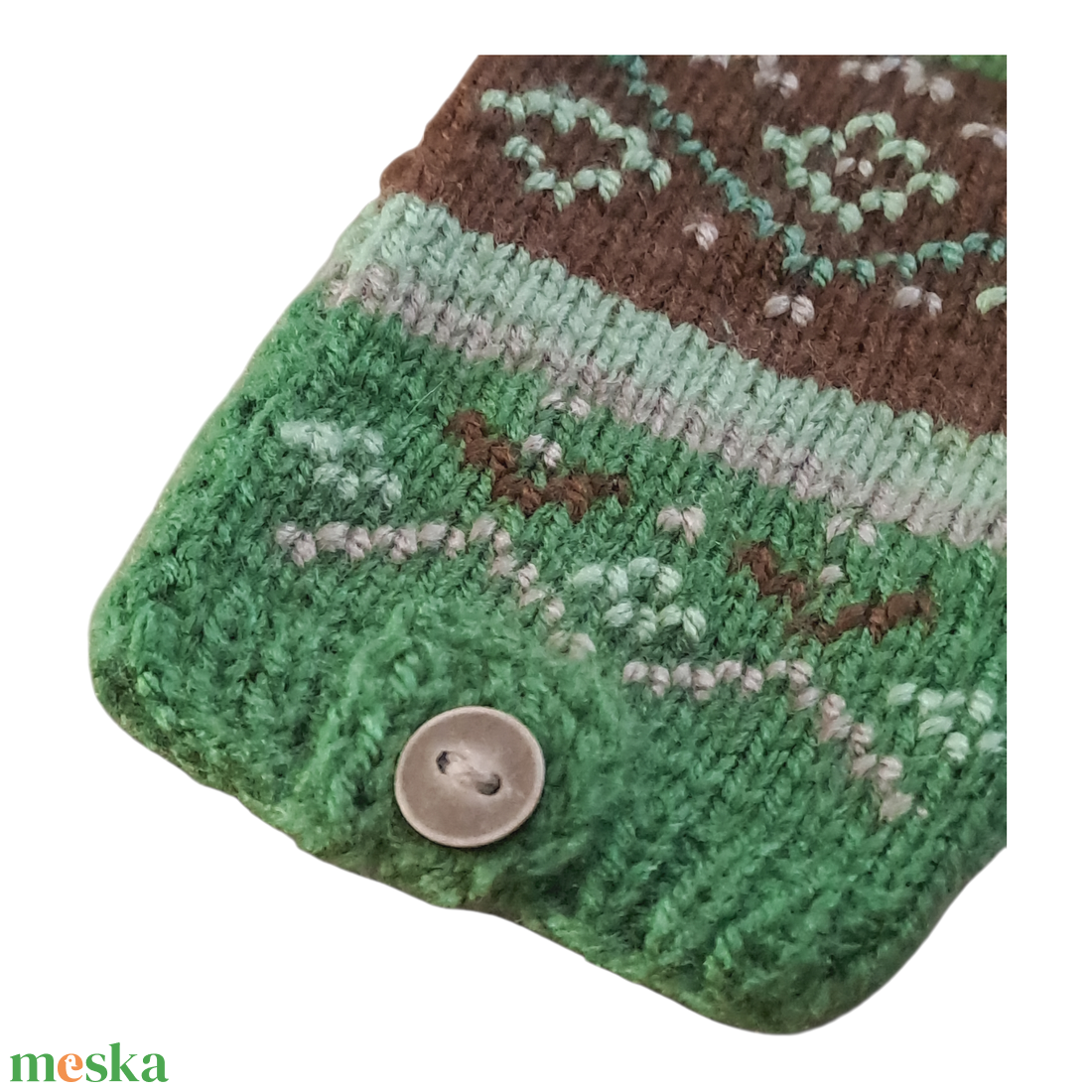 Zöld- barna- beige kötött, hímzett telefontok - táska & tok - pénztárca & más tok - telefontok - Meska.hu