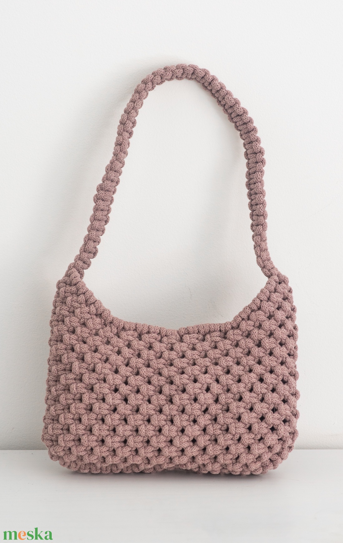 Mályva / szürkéslila makramé hobo kistáska/ minibag, válltáska - táska & tok - kézitáska & válltáska - válltáska - Meska.hu