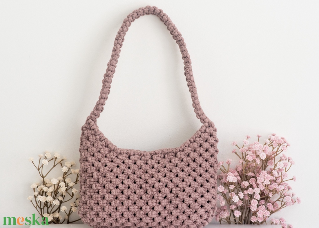 Mályva / szürkéslila makramé hobo kistáska/ minibag, válltáska - táska & tok - kézitáska & válltáska - válltáska - Meska.hu