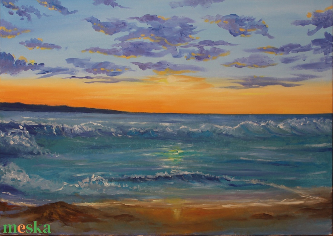 Tenger, Naplemente - művészet - festmény - olajfestmény - Meska.hu