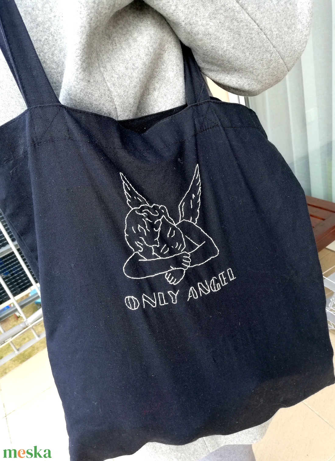 Harry Styles - ONLY ANGELS feliratú hímzett fekete vászontáska - táska & tok - bevásárlás & shopper táska - shopper, textiltáska, szatyor - Meska.hu Harry Styles - ONLY ANGELS feliratú hímzett fekete vászontáska - táska & tok - bevásárlás & shopper táska - shopper, textiltáska, szatyor - Meska.hu
