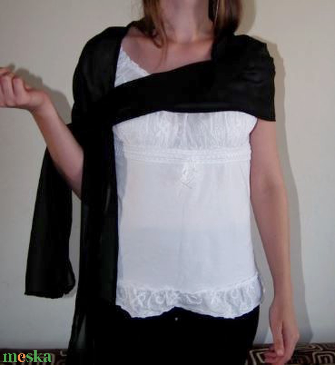 Fekete muszlin stóla, vállkendő - ruha & divat - női ruha - alkalmi ruha & estélyi ruha - Meska.hu