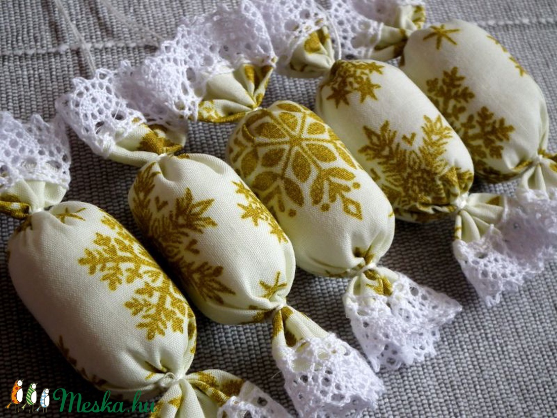 Textil szaloncukor arany mintás 10 darab - karácsony - Meska.hu