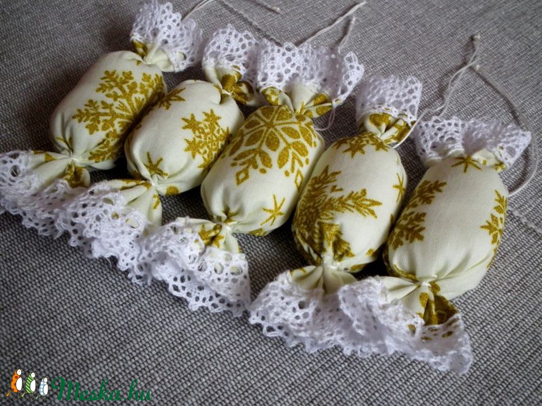 Textil szaloncukor arany mintás 10 darab - karácsony - Meska.hu