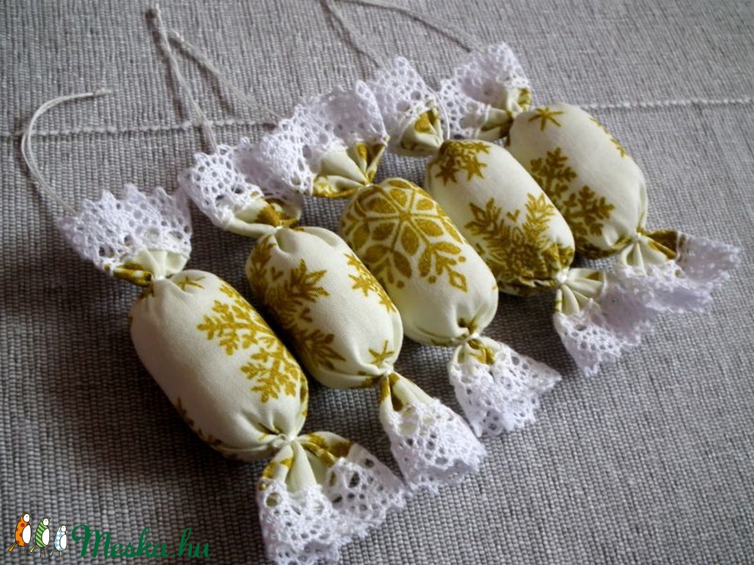 Textil szaloncukor arany mintás 10 darab - karácsony - Meska.hu