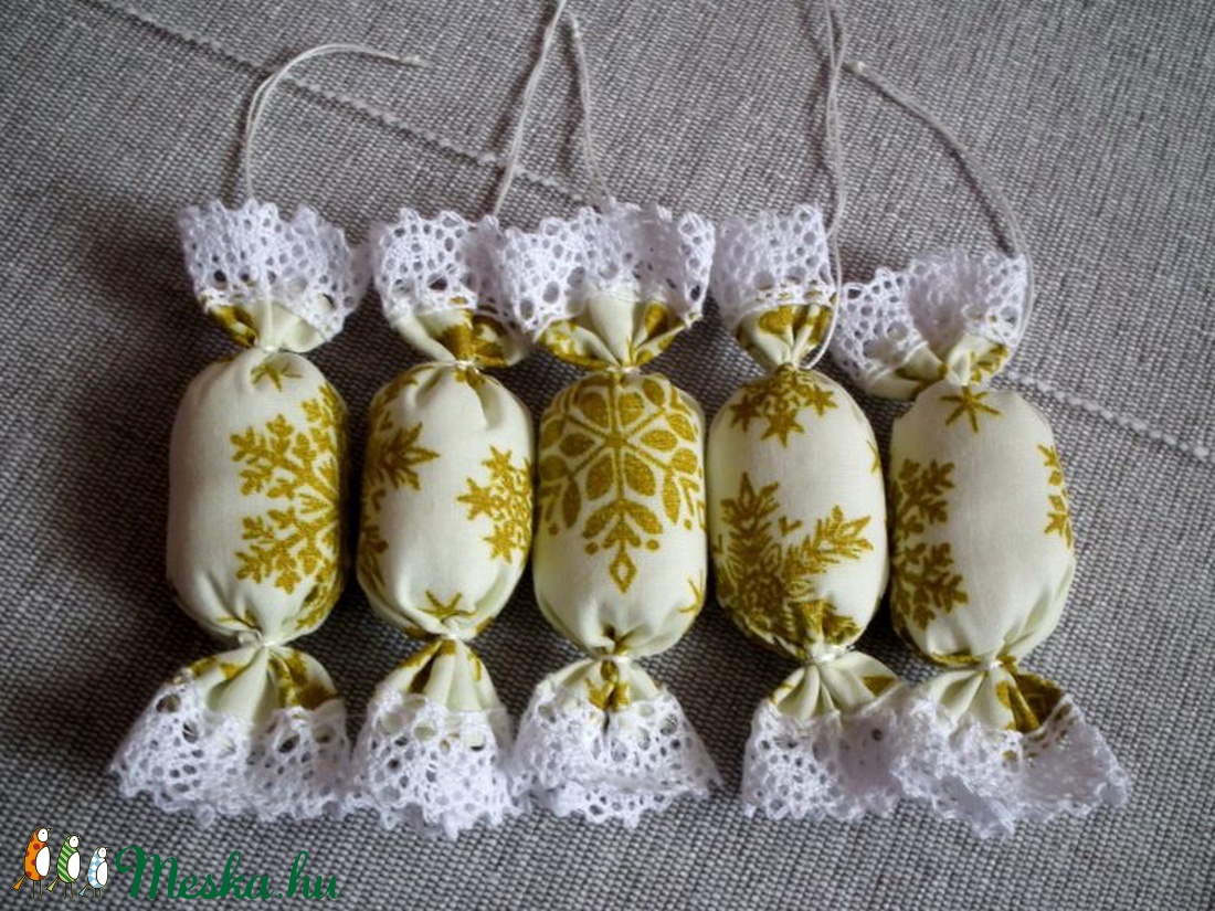 Textil szaloncukor arany mintás 10 darab - karácsony - Meska.hu