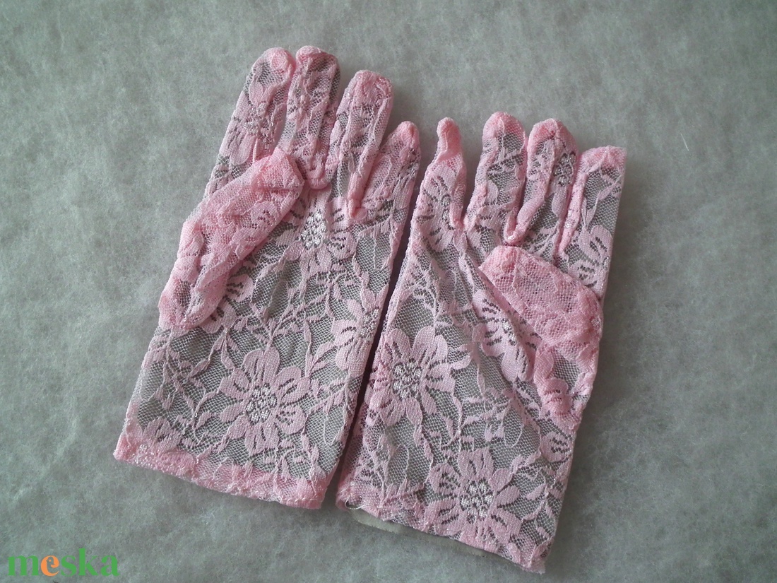 Kislány csipke kesztyű - rövid, rózsaszín - ruha & divat - sál, sapka, kendő - kesztyű - Meska.hu