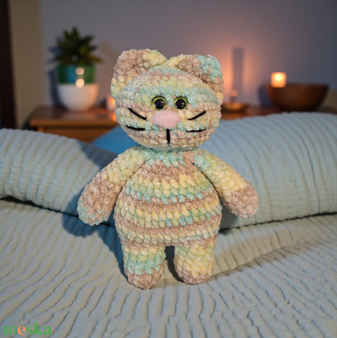 Névre szóló hímzéssel-puha horgolt cica  - játék & sport - plüssállat & játékfigura - cica - Meska.hu