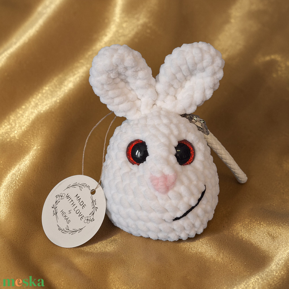 Horgolt amigurumi nyuszi, fehér  - táska & tok - kulcstartó & táskadísz - kulcstartó - Meska.hu