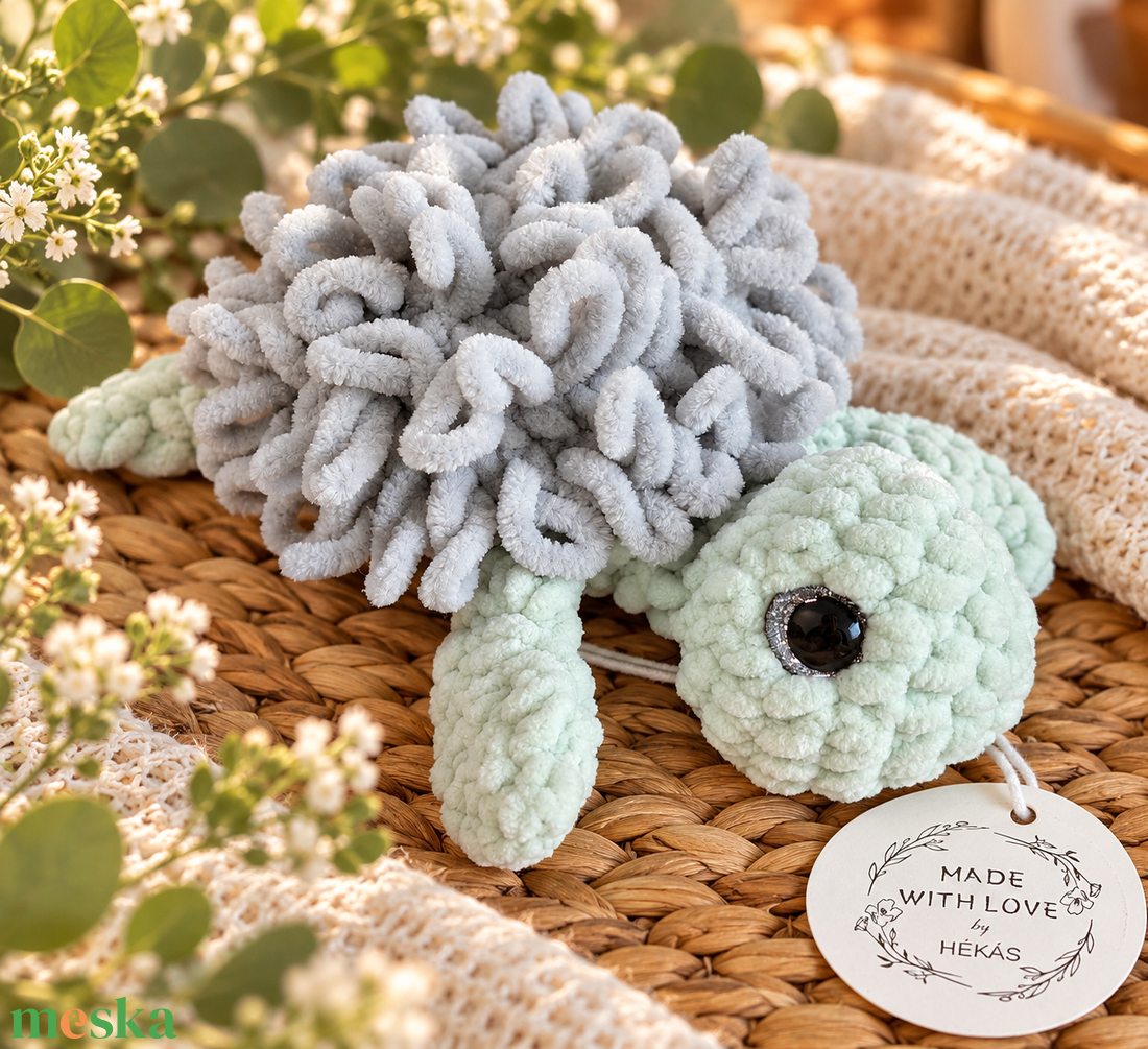 Pihe-puha horgolt teknősbéka � 15 cm, szürke - játék & sport - plüssállat & játékfigura - teknős - Meska.hu