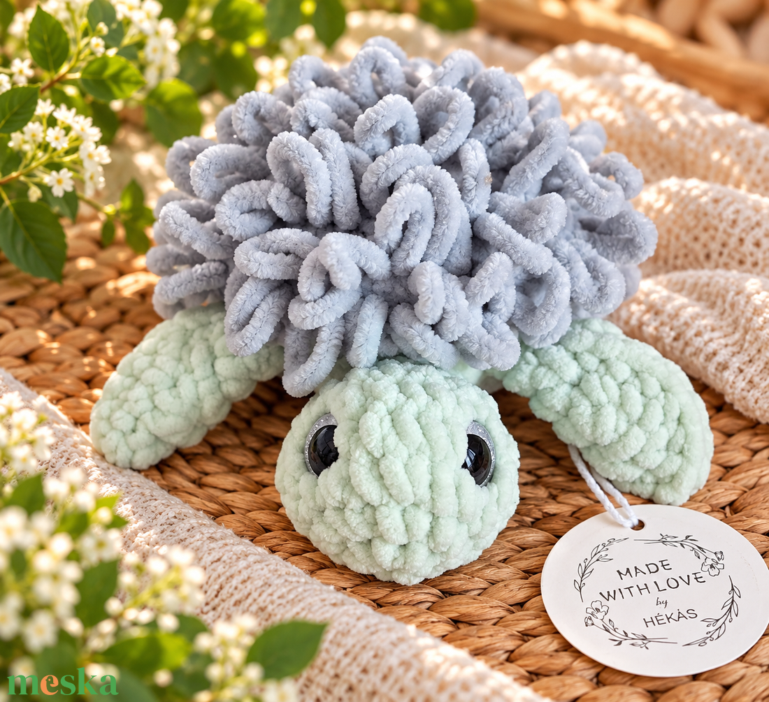Pihe-puha horgolt teknősbéka � 15 cm, szürke - játék & sport - plüssállat & játékfigura - teknős - Meska.hu
