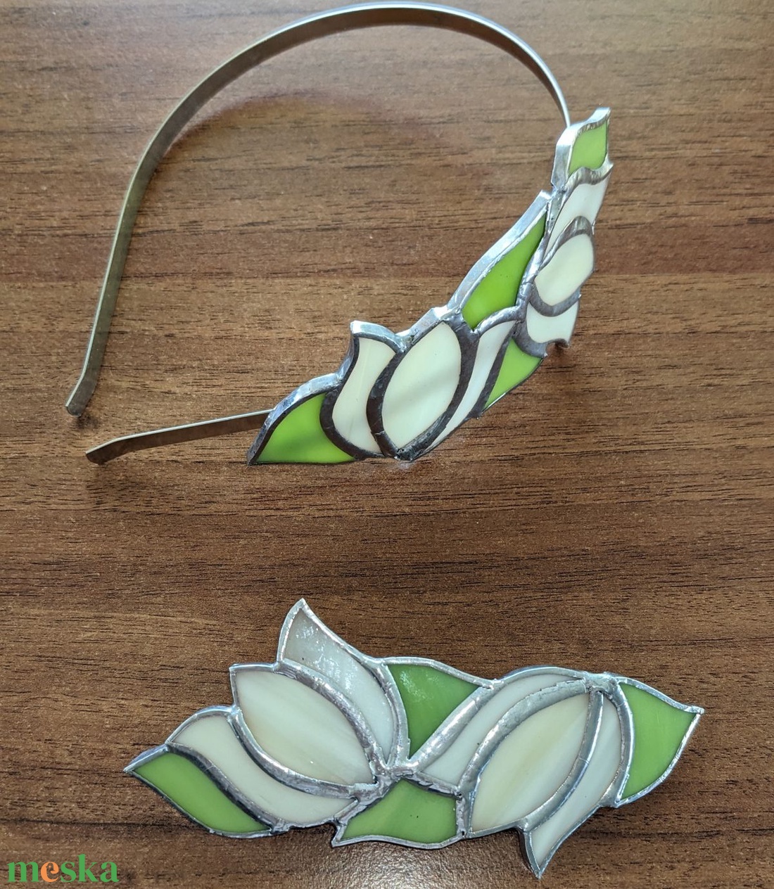 Tulipános alkalmi hajpánt, üveg hajdísz - Ekrü - esküvő - hajdísz - hajpánt - Meska.hu