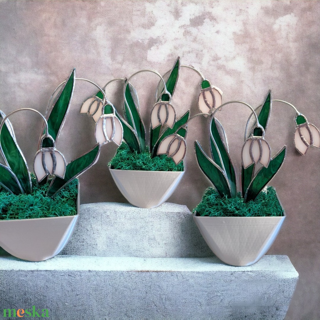 Hóvirág cserépben üveg örökvirág dekoráció - otthon & életmód - dekoráció - asztal és polc dekoráció - asztaldísz - Meska.hu