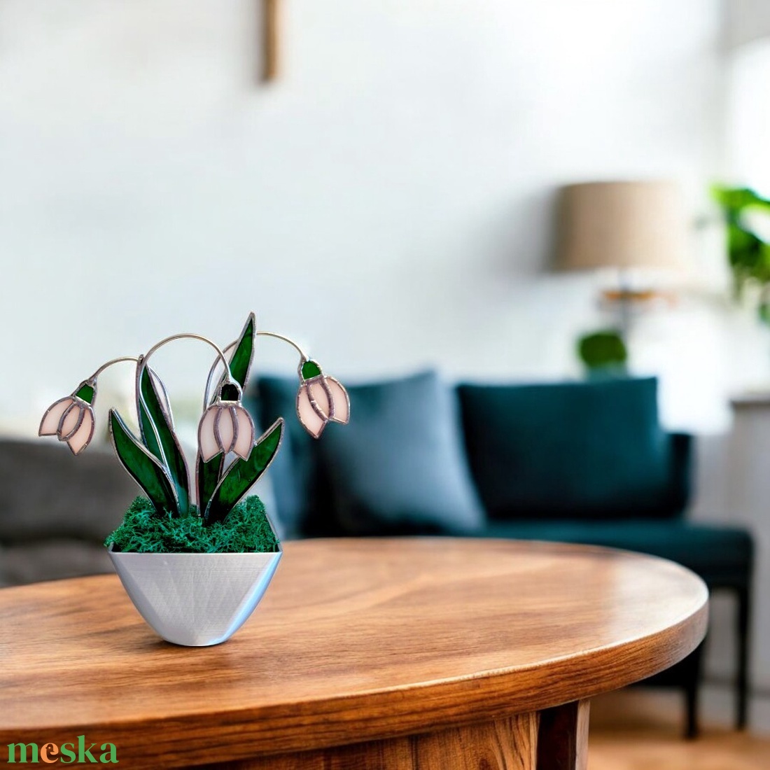 Hóvirág cserépben üveg örökvirág dekoráció - otthon & életmód - dekoráció - asztal és polc dekoráció - asztaldísz - Meska.hu