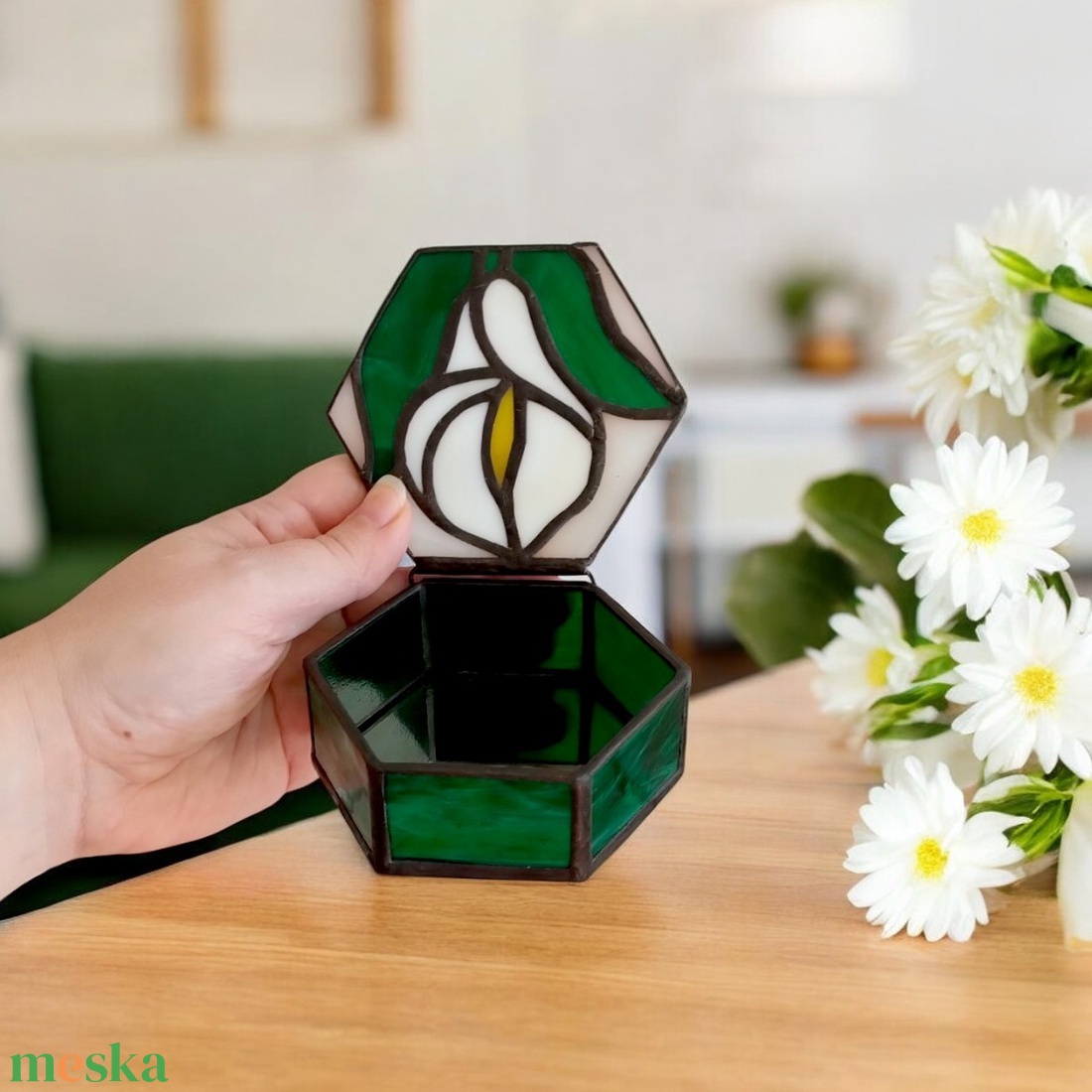 Kála virág mintás üveg ékszerdoboz - ékszer - ékszertartó - ékszerdoboz - Meska.hu