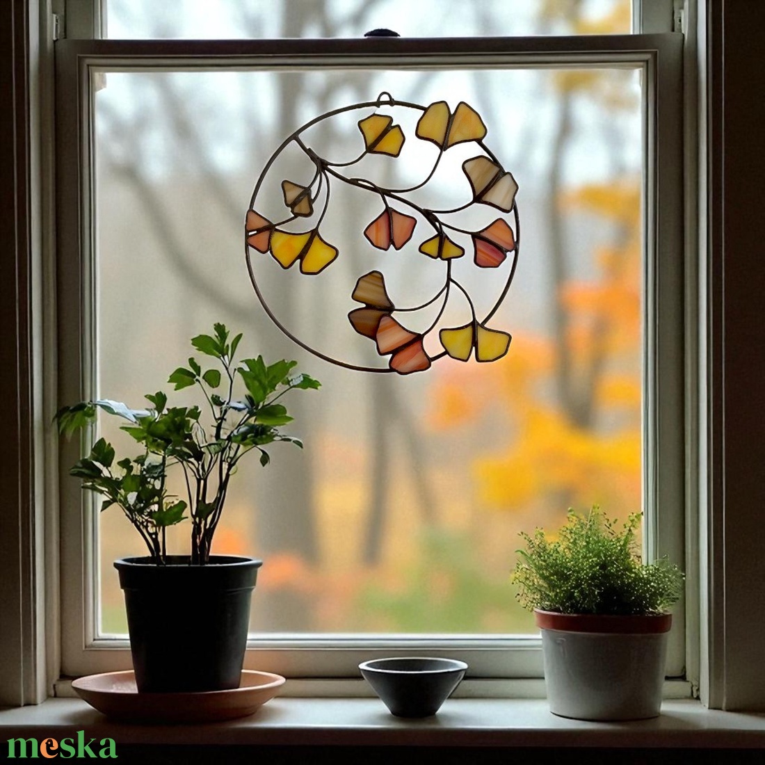 Ginkgo levélkoszorú - Fényfogó üveg ablakdísz - otthon & életmód - dekoráció - ajtó- és ablak dekoráció - ablakdísz - Meska.hu Ginkgo levélkoszorú - Fényfogó üveg ablakdísz - otthon & életmód - dekoráció - ajtó- és ablak dekoráció - ablakdísz - Meska.hu