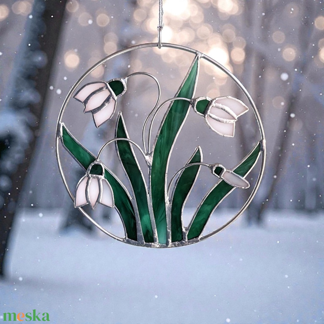 Hóvirág csokor üveg ablakdekoráció - otthon & életmód - dekoráció - ajtó- és ablak dekoráció - ablakdísz - Meska.hu