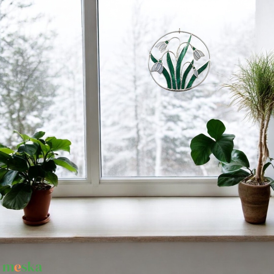 Hóvirág csokor üveg ablakdekoráció - otthon & életmód - dekoráció - ajtó- és ablak dekoráció - ablakdísz - Meska.hu