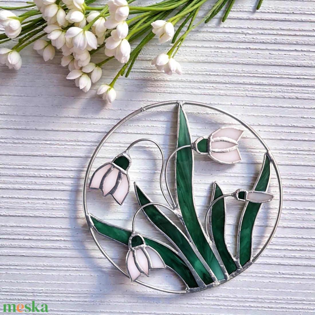 Hóvirág csokor üveg ablakdekoráció - otthon & életmód - dekoráció - ajtó- és ablak dekoráció - ablakdísz - Meska.hu