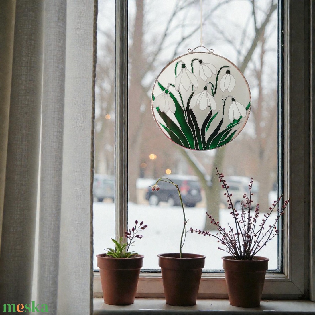 Hóvirág csokor - Festett ablakdekoráció - otthon & életmód - dekoráció - ajtó- és ablak dekoráció - ablakdísz - Meska.hu