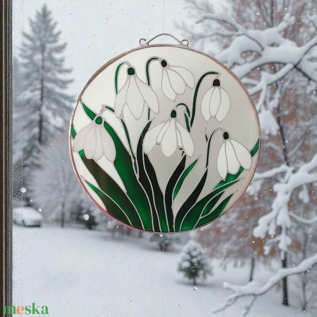 Hóvirág csokor - Festett ablakdekoráció - otthon & életmód - dekoráció - ajtó- és ablak dekoráció - ablakdísz - Meska.hu